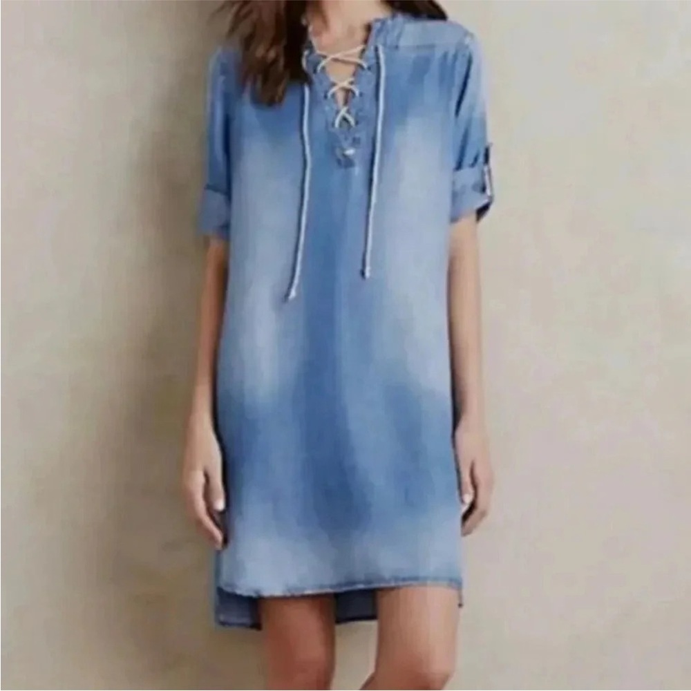 Cloth & Stone Blue Lace-Up Denim Dress